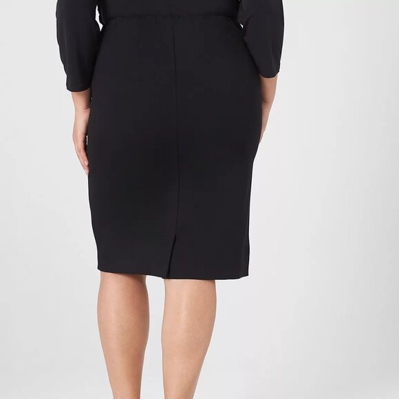 Lane Bryant Black Ponte Pencil Skirt Hidden Elastic Waist Kick Pleat Career 18 - Picture 2 of 8